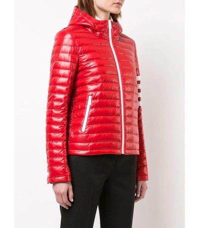 Shop Thom Browne Red Hooded Zip-up Jacket