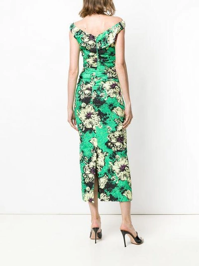 Shop Miu Miu Floral Print Fitted Dress In Green