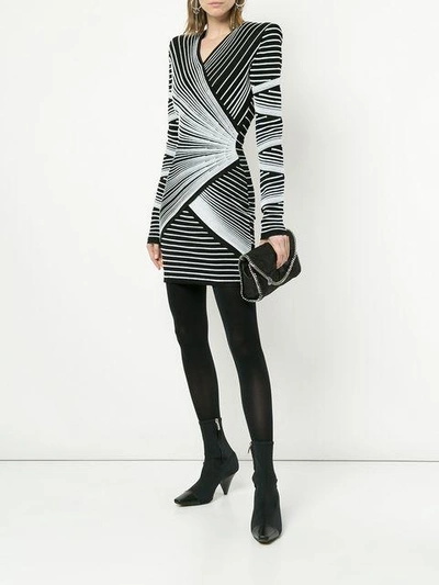 Shop Balmain Striped Knit Mini Dress - Black