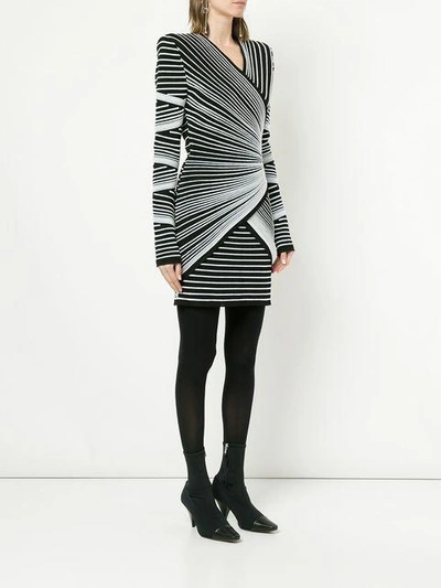 Shop Balmain Striped Knit Mini Dress - Black