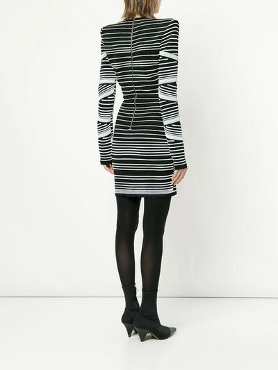 Shop Balmain Striped Knit Mini Dress - Black