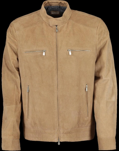 Shop Brunello Cucinelli Suede Zip Front Jacket In Camel