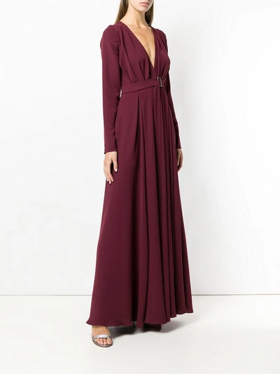 Shop Rhea Costa Belted V-neck Gown - Red