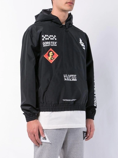 Shop Off-white Logo Hooded Jacket In 1001 Black White