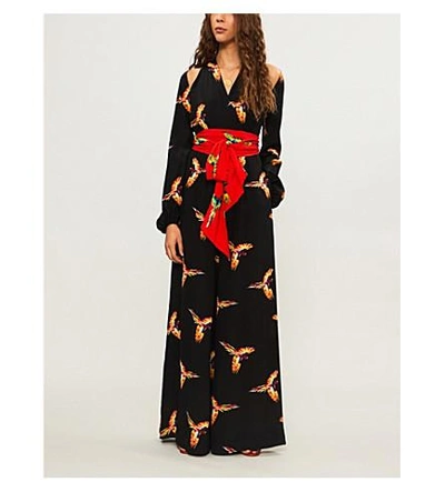 Shop Diane Von Furstenberg Parrot-print Silk-crepe Jumpsuit In Aurora Black