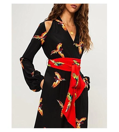 Shop Diane Von Furstenberg Parrot-print Silk-crepe Jumpsuit In Aurora Black