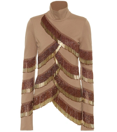 Shop Y/project Turtleneck Top With Fringed Beading In Brown