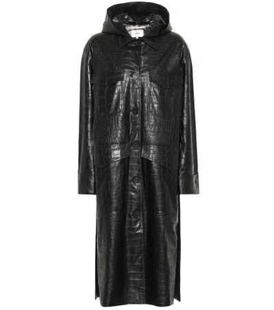 Shop Nanushka Gus Embossed Faux Leather Coat In Black