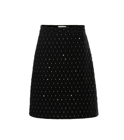 Shop Gucci Embellished Velvet Skirt In Black