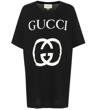 Shop Gucci Printed Cotton T-shirt In Black