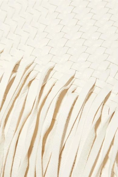 Shop Roksanda Eartha Fringed Woven Leather Clutch In Ivory