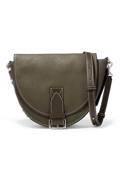 Shop Jw Anderson Bike Lace-up Smooth And Textured-leather Shoulder Bag In Army Green