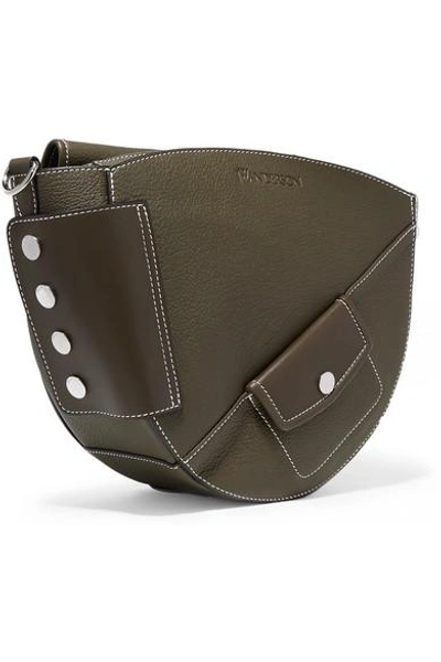 Shop Jw Anderson Bike Lace-up Smooth And Textured-leather Shoulder Bag In Army Green