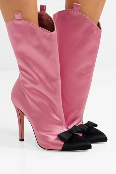 Shop Alessandra Rich Bow-embellished Two-tone Satin Ankle Boots In Baby Pink