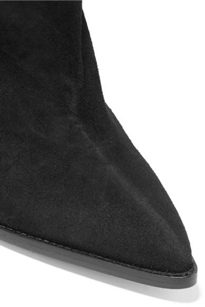 Shop Isabel Marant Lenston Fringed Suede Knee Boots In Black