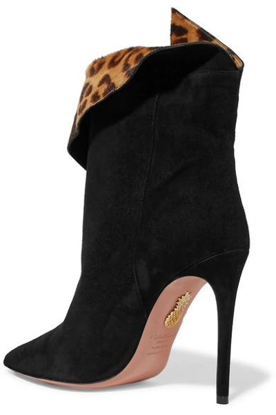 Shop Aquazzura Night Fever 105 Calf Hair-trimmed Suede Ankle Boots In Black