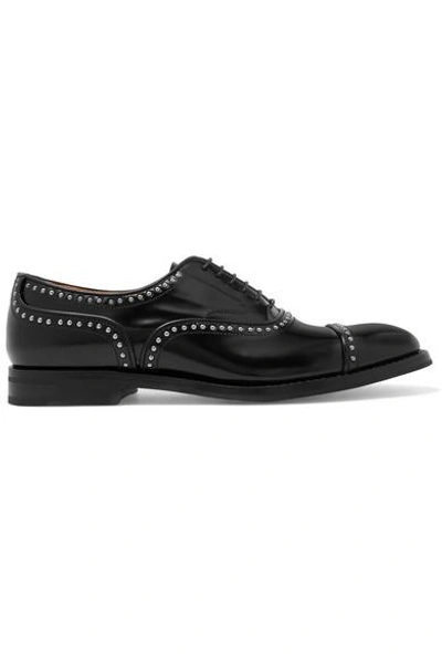 Shop Church's Anna Met Studded Glossed-leather Brogues In Black