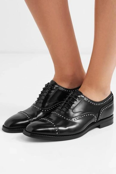 Shop Church's Anna Met Studded Glossed-leather Brogues In Black