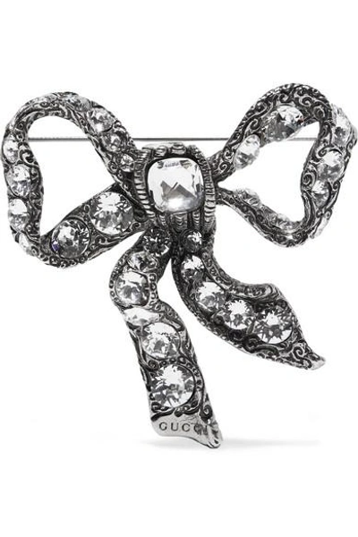 Shop Gucci Silver-plated Crystal Brooch