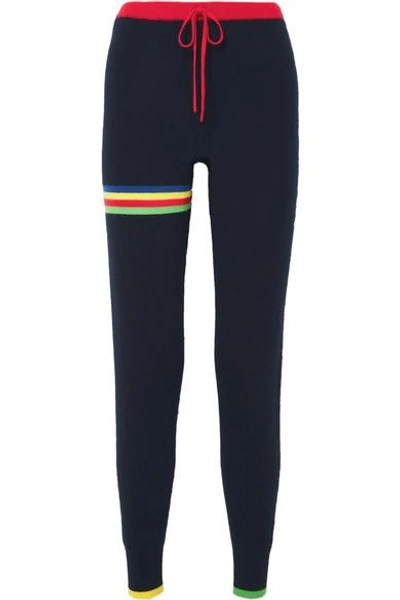 Shop Madeleine Thompson Pluto Striped Cashmere Track Pants In Navy