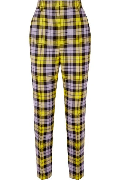 Shop Versace Checked Woven Straight-leg Pants In Yellow