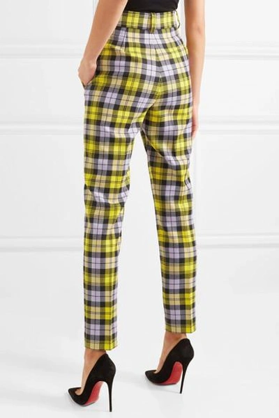 Shop Versace Checked Woven Straight-leg Pants In Yellow