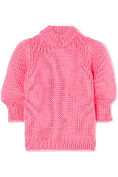 Shop Ganni Mohair And Wool-blend Sweater In Pink