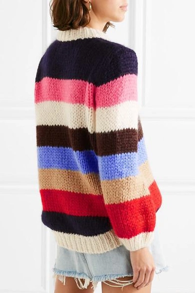 Shop Ganni Striped Mohair And Wool-blend Sweater In Pink