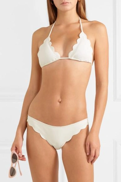 Shop Marysia Broadway Scalloped Stretch-crepe Bikini Briefs In White