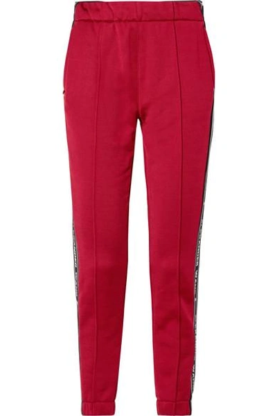 Shop Alexander Wang T Striped Cotton-blend Satin Track Pants In Burgundy