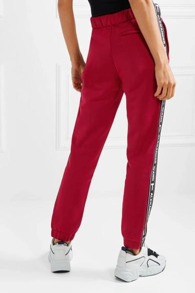 Shop Alexander Wang T Striped Cotton-blend Satin Track Pants In Burgundy