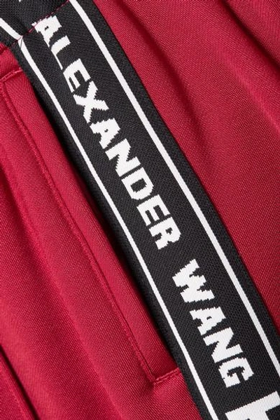 Shop Alexander Wang T Striped Cotton-blend Satin Track Pants In Burgundy