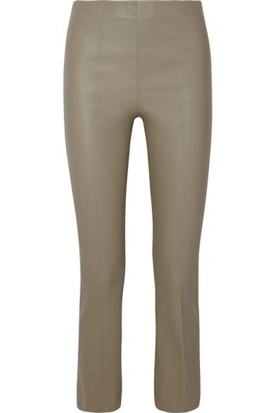 Shop By Malene Birger Florentina Cropped Leather Bootcut Pants In Gray Green