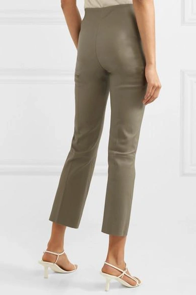 Shop By Malene Birger Florentina Cropped Leather Bootcut Pants In Gray Green