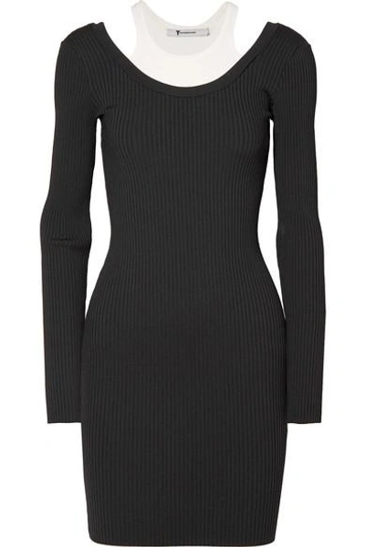 Shop Alexander Wang T Layered Ribbed Stretch-jersey Mini Dress In Black