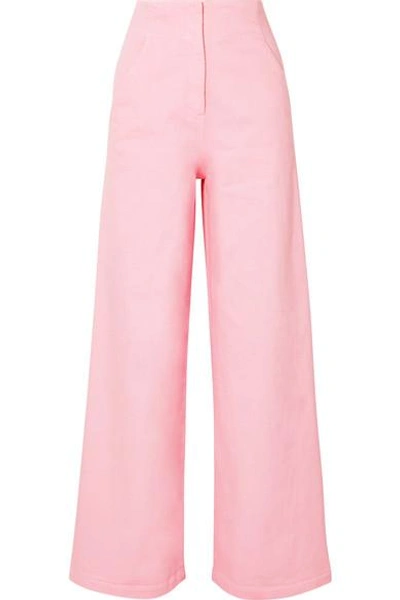 Shop Tibi Stretch-cotton Wide-leg Pants In Pink