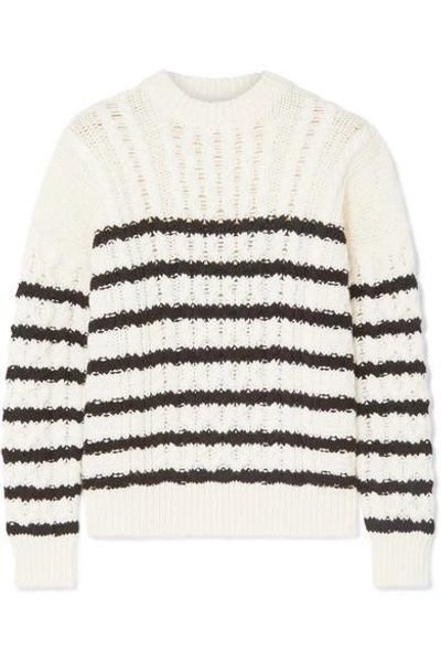 Shop Loewe Striped Cable-knit Wool Sweater In Ivory