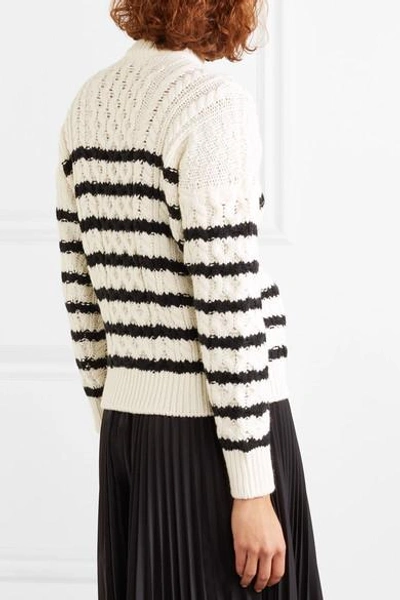 Shop Loewe Striped Cable-knit Wool Sweater In Ivory