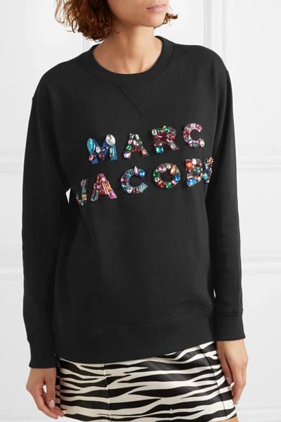 Shop Marc Jacobs Embellished Cotton-jersey Sweatshirt In Black