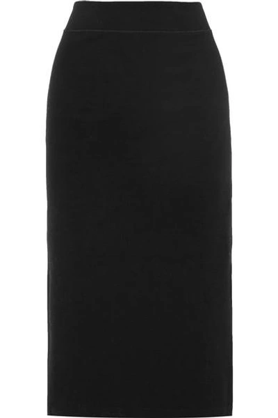 Shop James Perse Stretch Cotton-blend Jersey Midi Skirt In Black