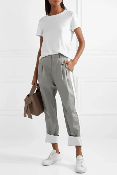 Shop Bassike Two-tone Cotton Straight-leg Pants In Gray