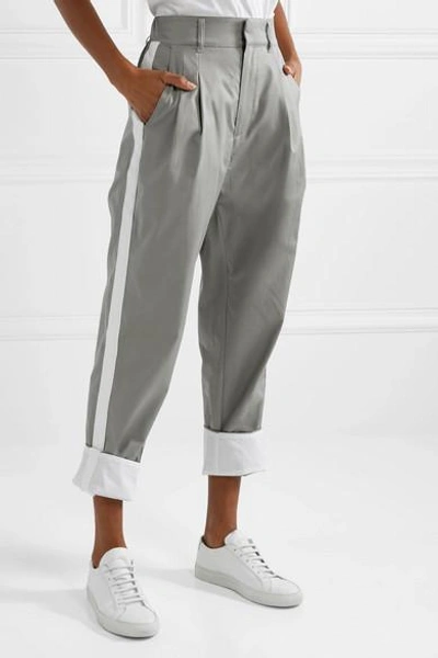 Shop Bassike Two-tone Cotton Straight-leg Pants In Gray