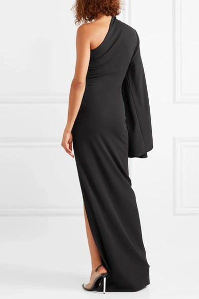 Shop Solace London Lani One-sleeve Stretch-crepe Gown In Black