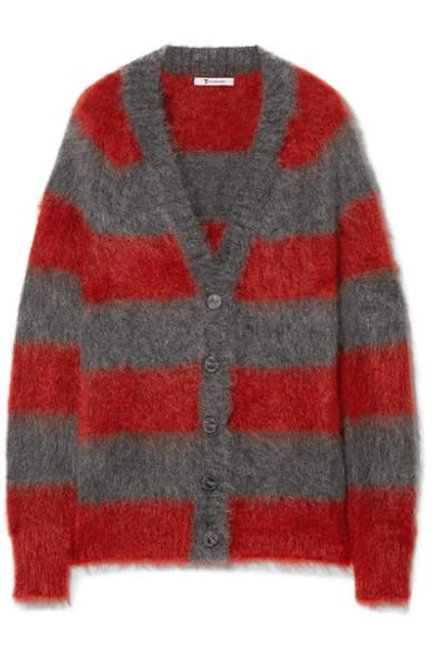 Shop Alexander Wang T Striped Mohair-blend Cardigan In Red