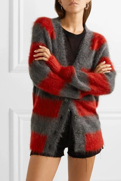Shop Alexander Wang T Striped Mohair-blend Cardigan In Red