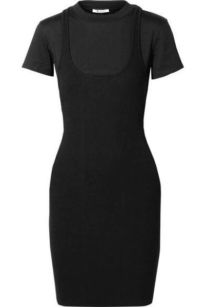 Shop Alexander Wang T Layered Ribbed Stretch-jersey Mini Dress In Black