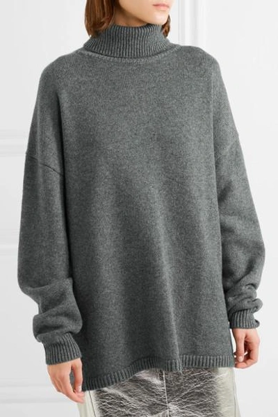 Shop Tibi Oversized Cashmere Turtleneck Sweater In Dark Gray