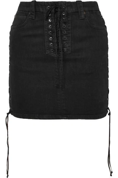 Shop Ben Taverniti Unravel Project Lace-up Denim Mini Skirt In Black