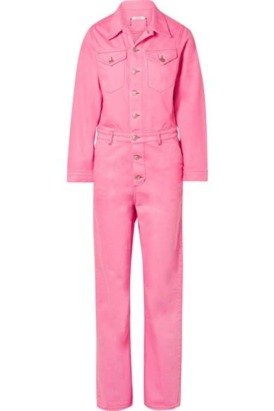 Shop Ganni Denim Jumpsuit In Pink