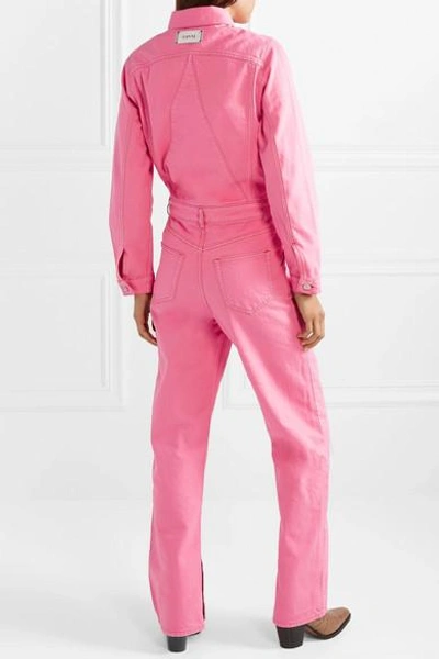 Shop Ganni Denim Jumpsuit In Pink